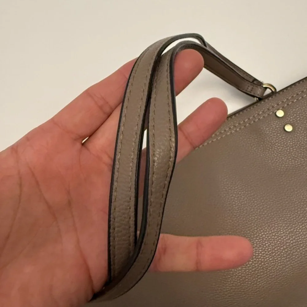 Mathew + Julian Pebble‎ Faux Leather Taupe Leopard Lining Tote Bag Large